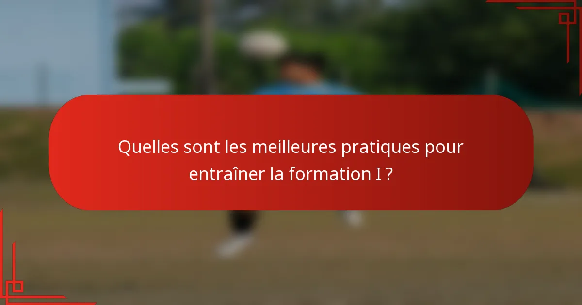 Quelles sont les meilleures pratiques pour entraîner la formation I ?